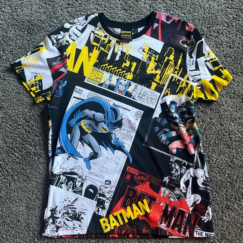 STAPLE PIGEON Batman Comic Print men’s T-Shirt - Black and Yellow
